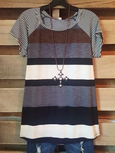 

Stripes Casual Short Sleeve Floral-Print Shirts & Tops, Multicolor, Tops