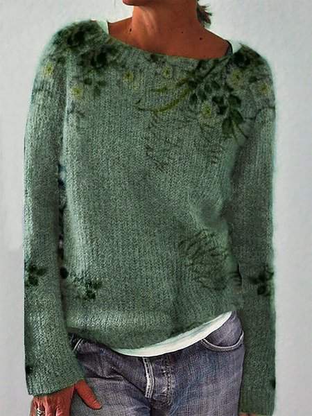 

Long Sleeve Casual Plants Sweater, Green, Sweaters