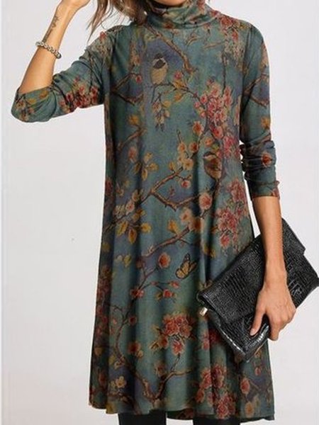 

Abito Vintage Dritto Dolcevita Stampato Floreale, Multicolore, Midi Dresses