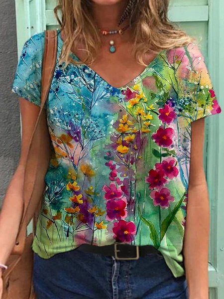 

Colorato Fiore Pittura T-shirt, Multicolore, T-Shirts