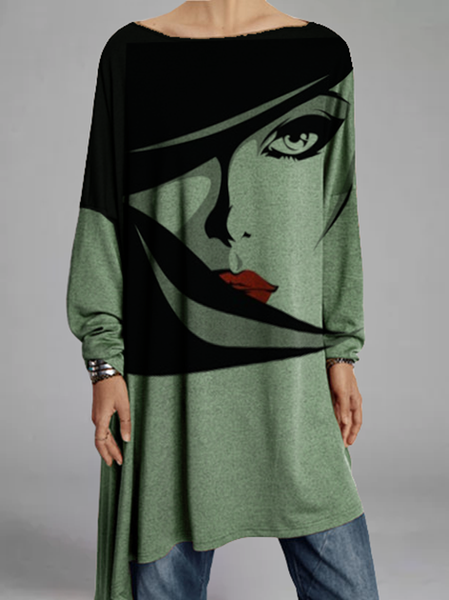 

Abito Girocollo Maniche Lunghe Dritto, Verde, Mini Dresses