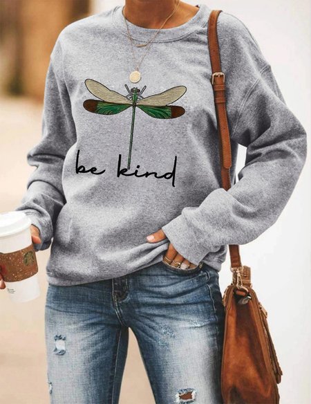 Be kind Dragonfly Sweatshirt, Gray, Hoodies&Sweatshirts