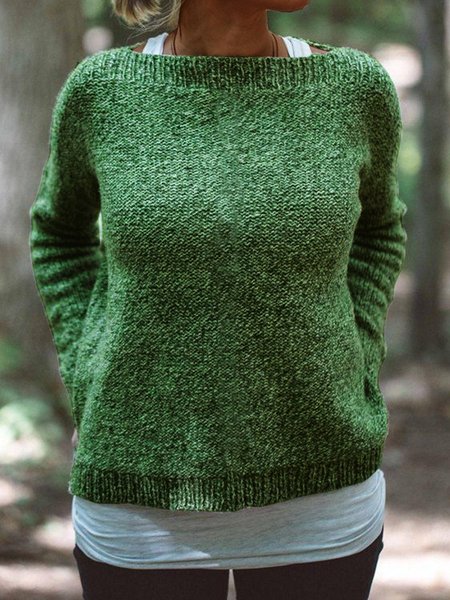 

Casual Shift Cotton-Blend Long Sleeve Sweater, Green, Sweaters
