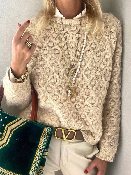 

Maglione Maniche Lunghe Semplice Cotone, Cachi, Blouses & Shirts