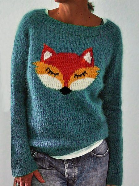 

Casual Acrylic Fox Animal Sweater, Blue, Sweaters