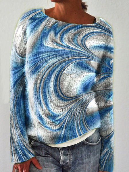 

Top Astratto Dritto Girocollo, Blu, Sweater