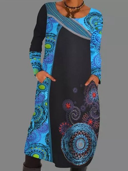 

Abito Casuale Girocollo a Righe, Blu, Dresses