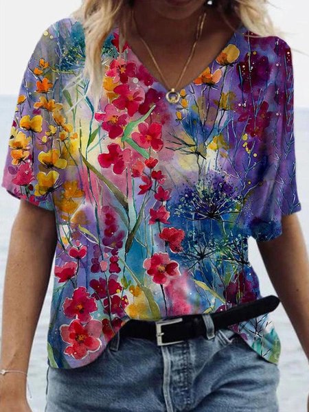 

Colorful Flower Painting T-shirt T-shirt, Purple, Tees & T-shirts