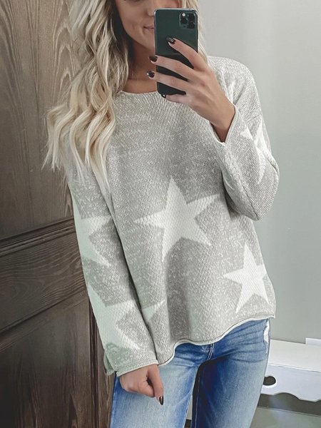 

Star Color-Block Long Sleeve Casual Shirts & Tops, Multicolor, Knitwear & Sweaters