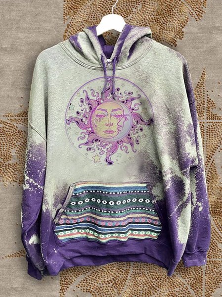 

Abstract Long Sleeve Hoodie Cotton-Blend Sweatshirt, Purple, Tops