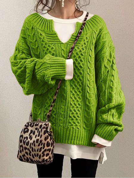 

Long Sleeve V Neck Vintage Sweater, Green, Sweaters