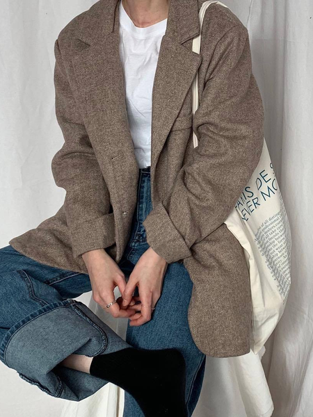 

Lapel Casual Long Sleeve Fleece Coat, Brown, Blazers