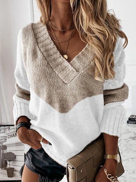Long Sleeve V Neck Casual Cotton Blend Sweater