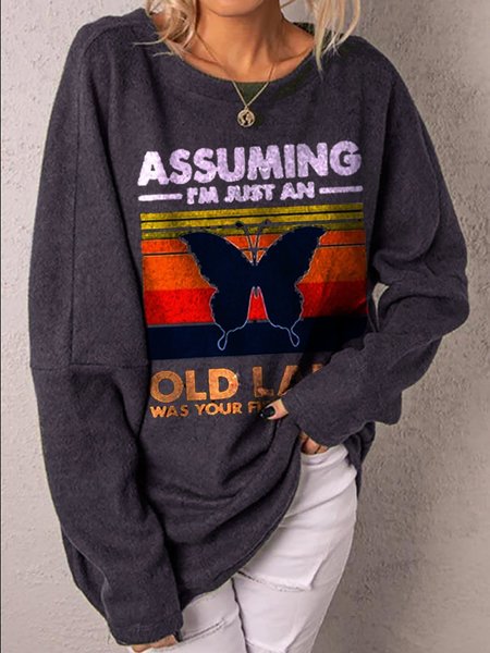 

Casual Letter Long Sleeve Printed Sweatshirts, Dark grey, Sweatshirts & Hoodies