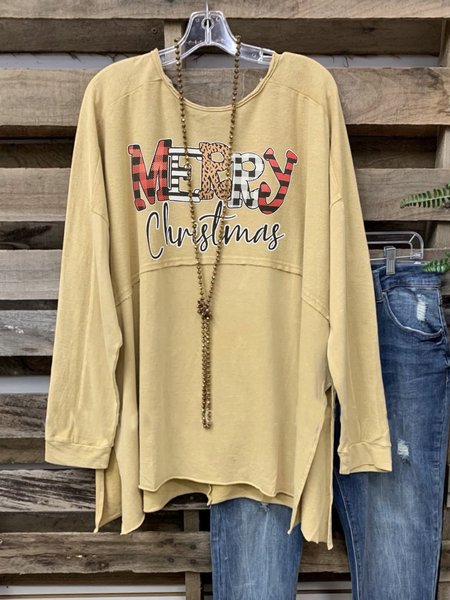 

Shift Cotton-Blend Long Sleeve Letter Top, Yellow, Tees & T-shirts