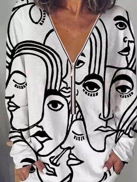 

V Neck Top, White, Hoodies & Sweatshirts