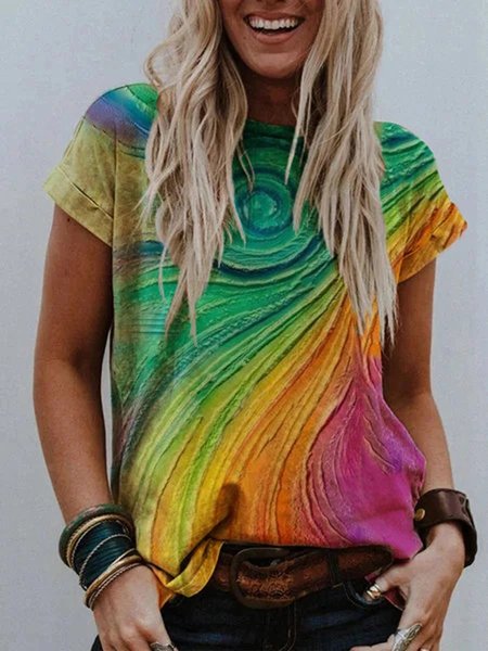 

Abstract Sun Painting T-shirt Shift Casual Crew Neck T-shirt, Multicolor, T-Shirts