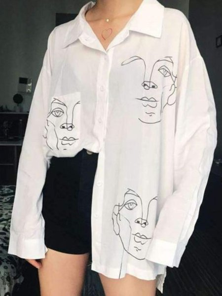 

Long Sleeve Shift Casual Shirt, White, Blouses
