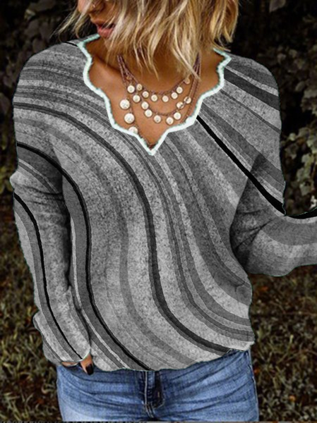 

Top Dritto Strisce A Maglia Vacanza, Grigio, T-Shirts
