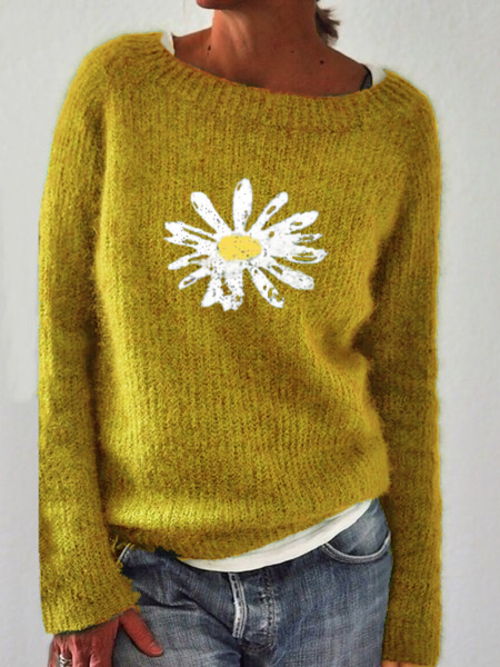 

Maglione Floreale Maniche Lunghe, Giallo, Sweater
