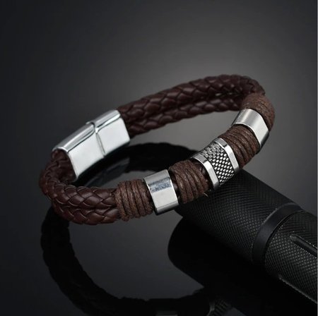 

Men Weave Knit PU Wedding Exquisite Punk Leather B, Deep brown, Bracelets