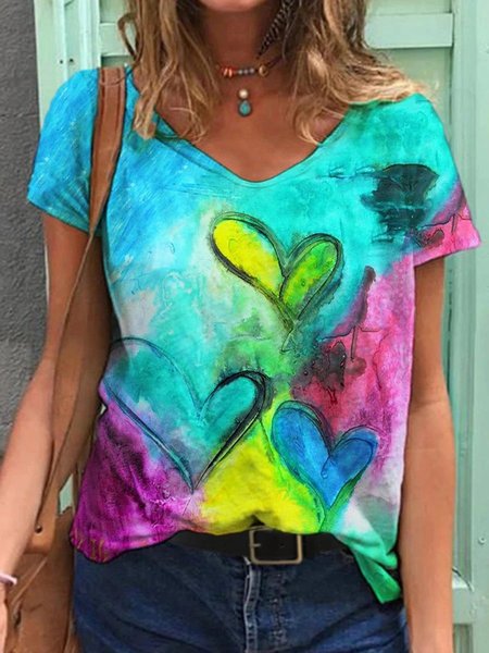 

Top Amore Stampare Casuale Maniche Corte, Blu, Blouses & Shirts