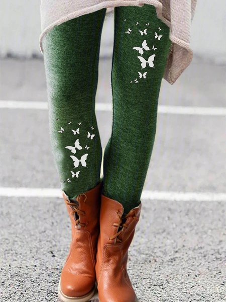 

Butterfly Print Casual Pants, Green, leggings