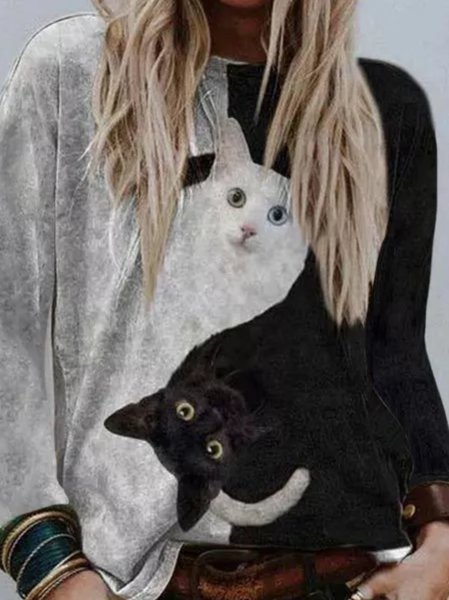 

Long Sleeve Cotton-Blend Sweatshirt, White-black, Hoodies & Sweatshirts