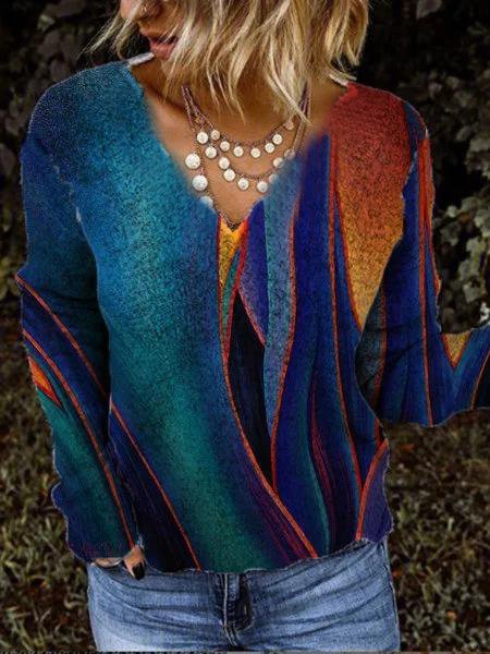 

Shift V Neck Casual Pullover, Multicolor, Pullovers