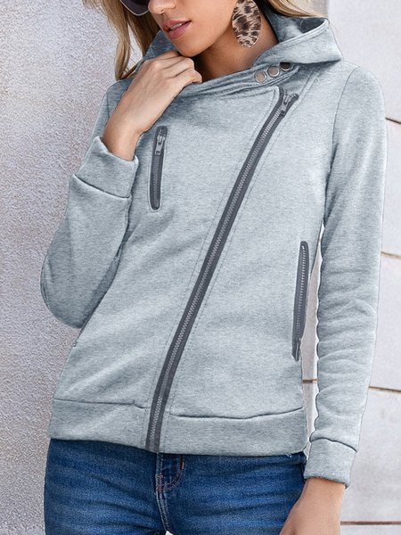 

Casual Hoodie Shift Zipper Outerwear, Silver grey, Cardigans