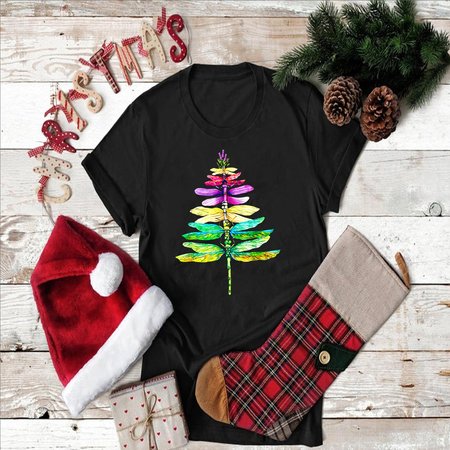 

Dragonfly Christmas Tree Women's T-shirt, Black, T-shirts