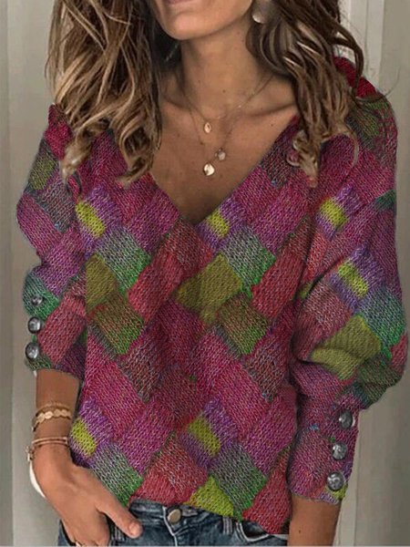 

Top Casuale Ombre/Tintura a nodi Stampato Floreale Maniche Lunghe, Multicolore, Blouses & Shirts