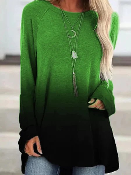 

Women Casual Ombre/Tie-Dye Round Neck Loose Shirts, Green, Blouses & Shirts