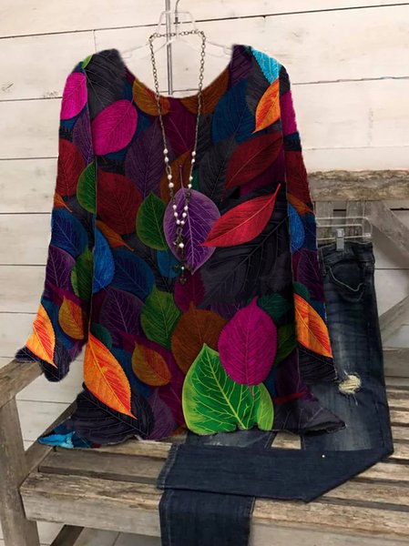 

Leaves Long Sleeve Shirts & Tops, As picture, Blouses & Shirts
