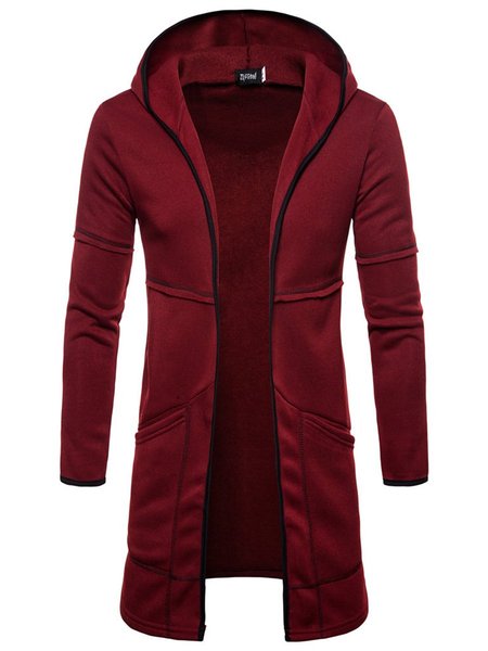 

Men's Mid-length Large Pocket Hooded Cardigan, Wine red, Sweaters&Cardigans