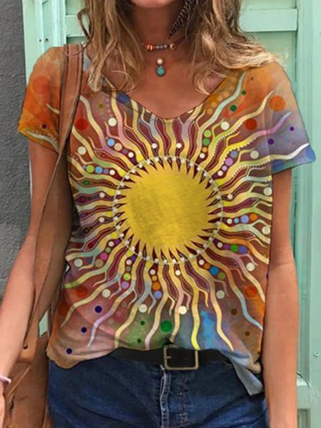 

Top Maniche Corte Casuale Scollo a V, Multicolore, T-Shirts