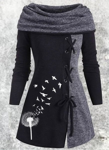 

Abito Casuale Dente di leone Stampa Dolcevita, Nero, Linen & Cotton Dresses