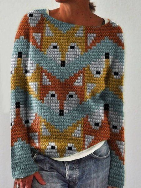 

Long Sleeve Crew Neck Sweater, As picture, Sweaters