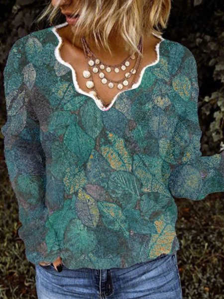 

Casual Leaf Cashmere Sweater, Blue, Sweaters