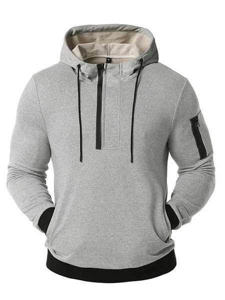 

Pure Color Sports Hoodie, Light gray, Sweaters&Cardigans