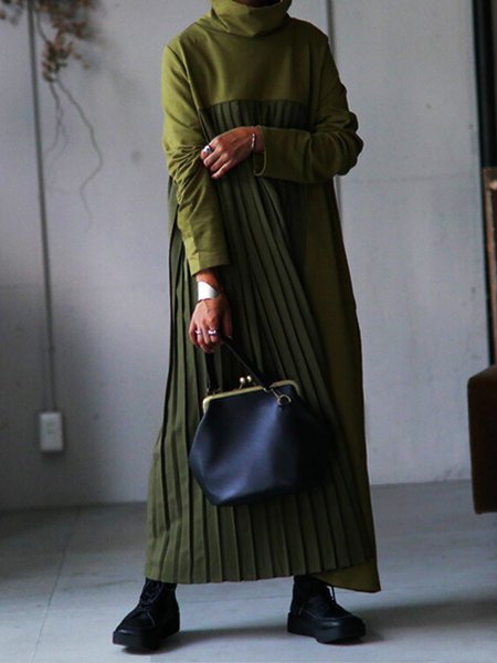

Turtleneck Long Sleeve Dresses, Green, Maxi Dresses