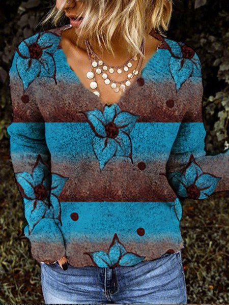 

Maniche Lunghe Floreale Dritto Casuale Felpa, Blu, Hoodies & Sweatshirts