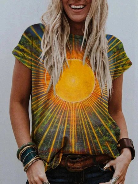 

Casual Crew Neck Short Sleeve T-shirt, Yellow, Tops