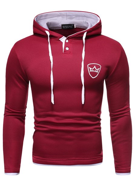 

Men's Printed Contrast Color Hooded Casual Sweater, Red, Sweaters&Cardigans