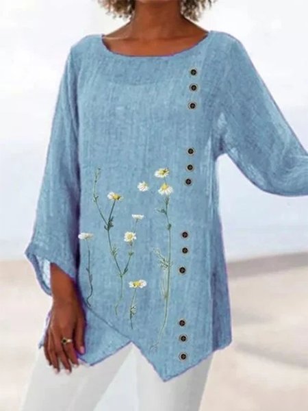

Camicetta Casuale Rotondo Scollatura 3/4 Manica, Blu, Blouses & Shirts