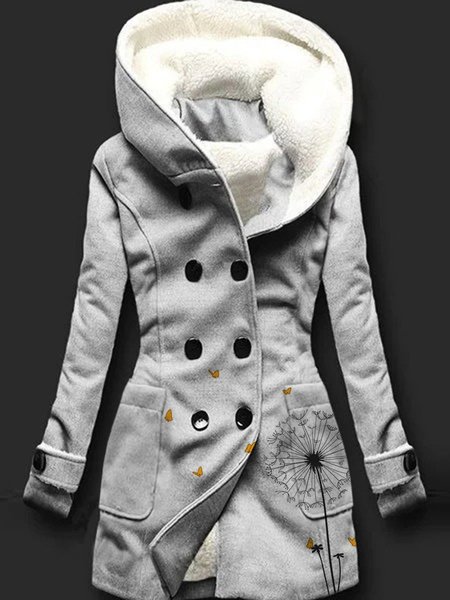 

Autumn and winter casual printed sweater Long Sleeve Hoodie Fleece Coat, Gray, Outerwear