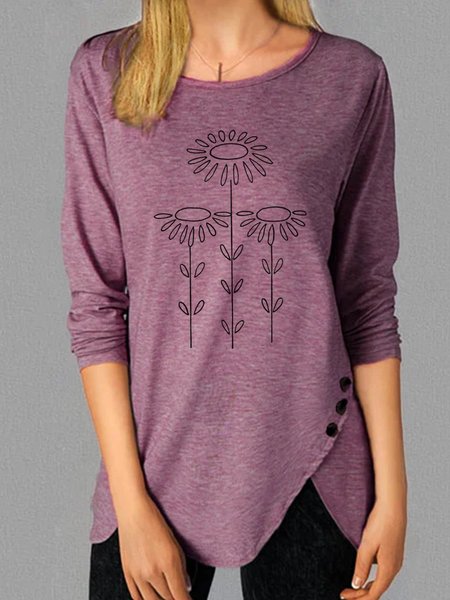 

Top Nuovo Donna Moda Vintage Vacanza Casuale Maniche Lunghe Tinta Unita, Rosso, T-Shirts
