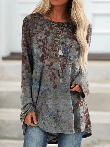 

Top Stampato Floreale Girocollo Maniche Lunghe Le foglie, Multicolore, Blouses & Shirts