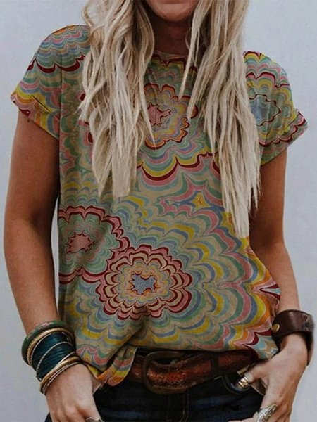 

Vintage Crew Neck Shift T-shirt, As picture, Tops