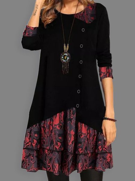 

Casual Crew Neck Weaving Dress, Black, Dresses